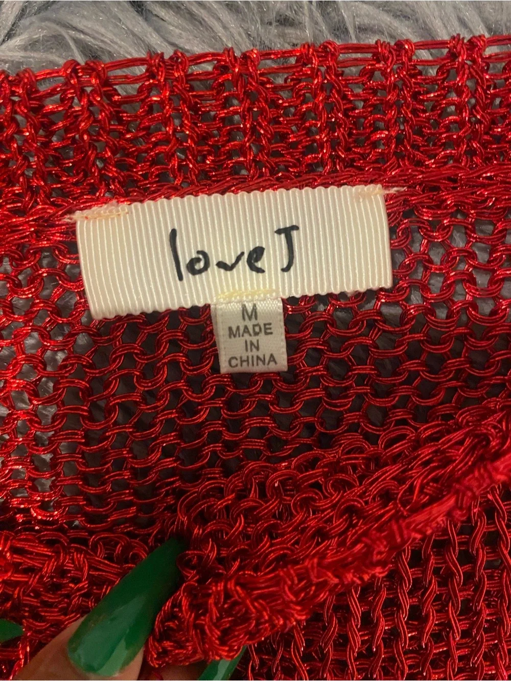 love J Red Open-Knit Cropped Crewneck Sweater (M)